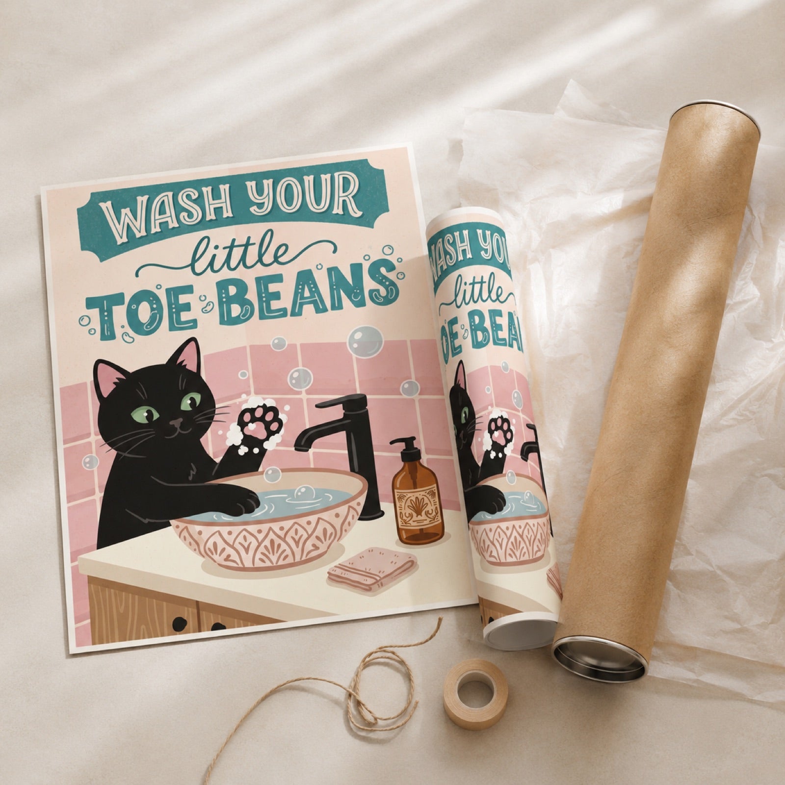 Wash Your Little Toe Beans Cat Bathroom Wall Art Decor – preview 4