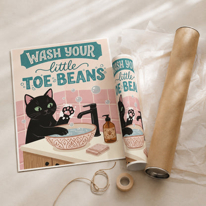 Wash Your Little Toe Beans Cat Bathroom Wall Art Decor – preview 4