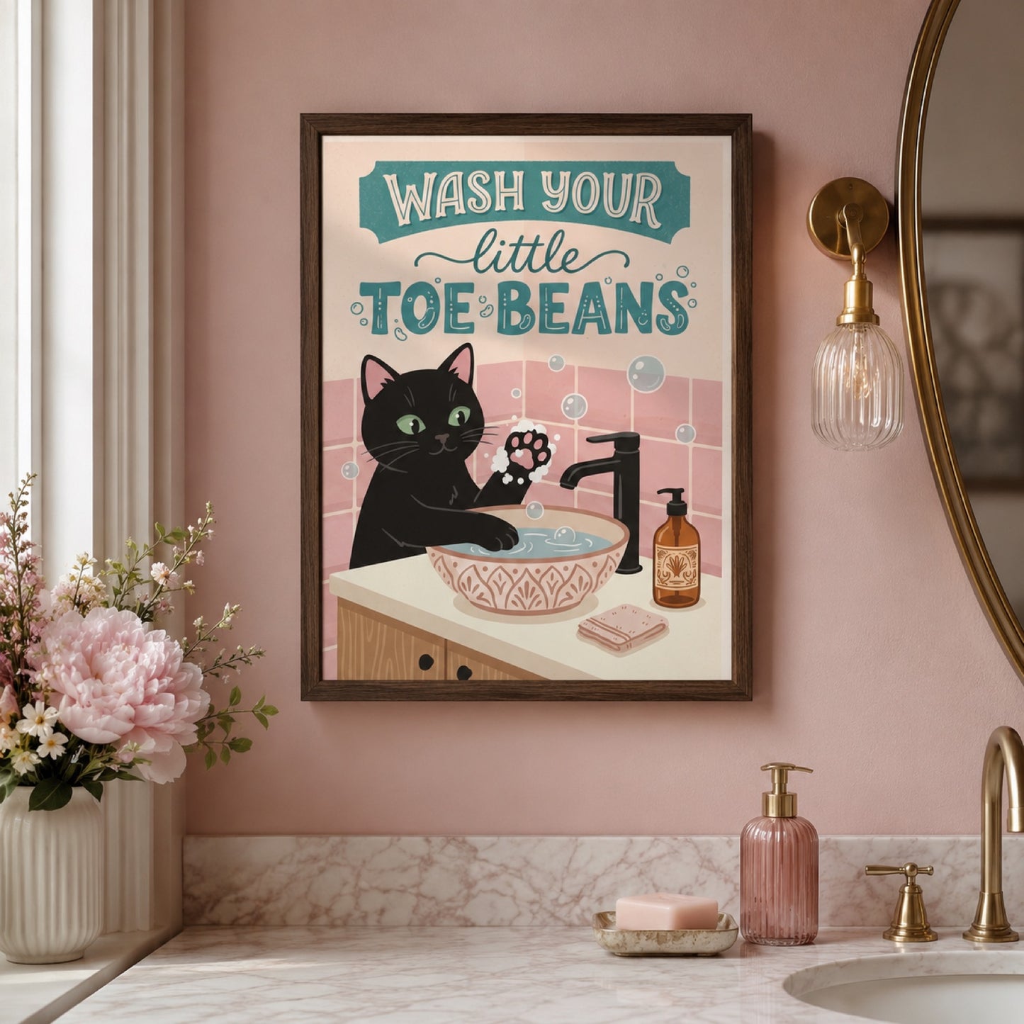 Wash Your Little Toe Beans Cat Bathroom Wall Art Decor – preview 6