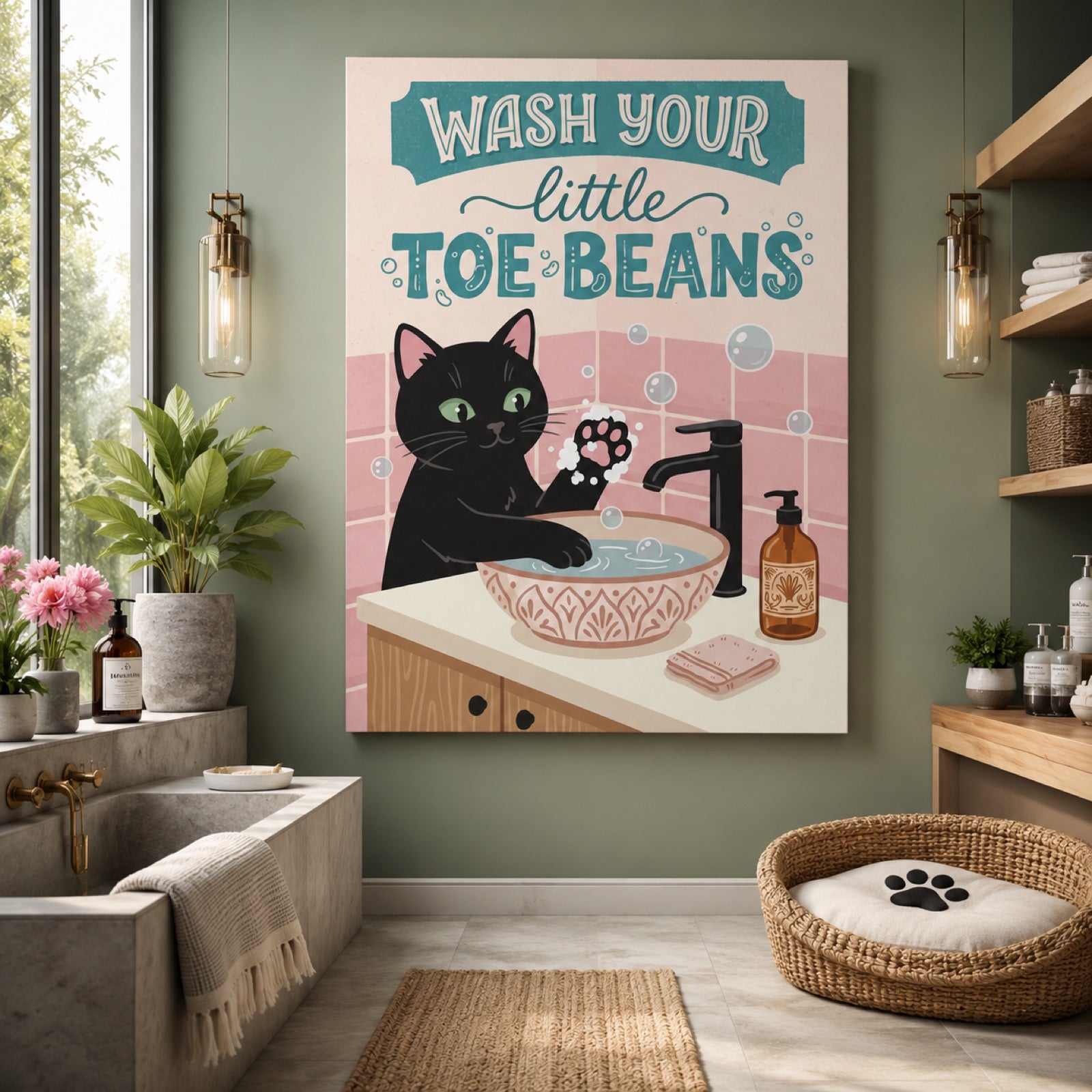 Wash Your Little Toe Beans Cat Bathroom Wall Art Decor – preview 7
