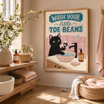 Wash Your Little Toe Beans Cat Bathroom Wall Art Decor – preview 8
