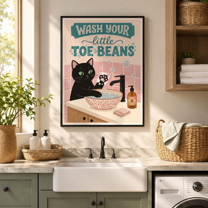 Wash Your Little Toe Beans Cat Bathroom Wall Art Decor – preview 9