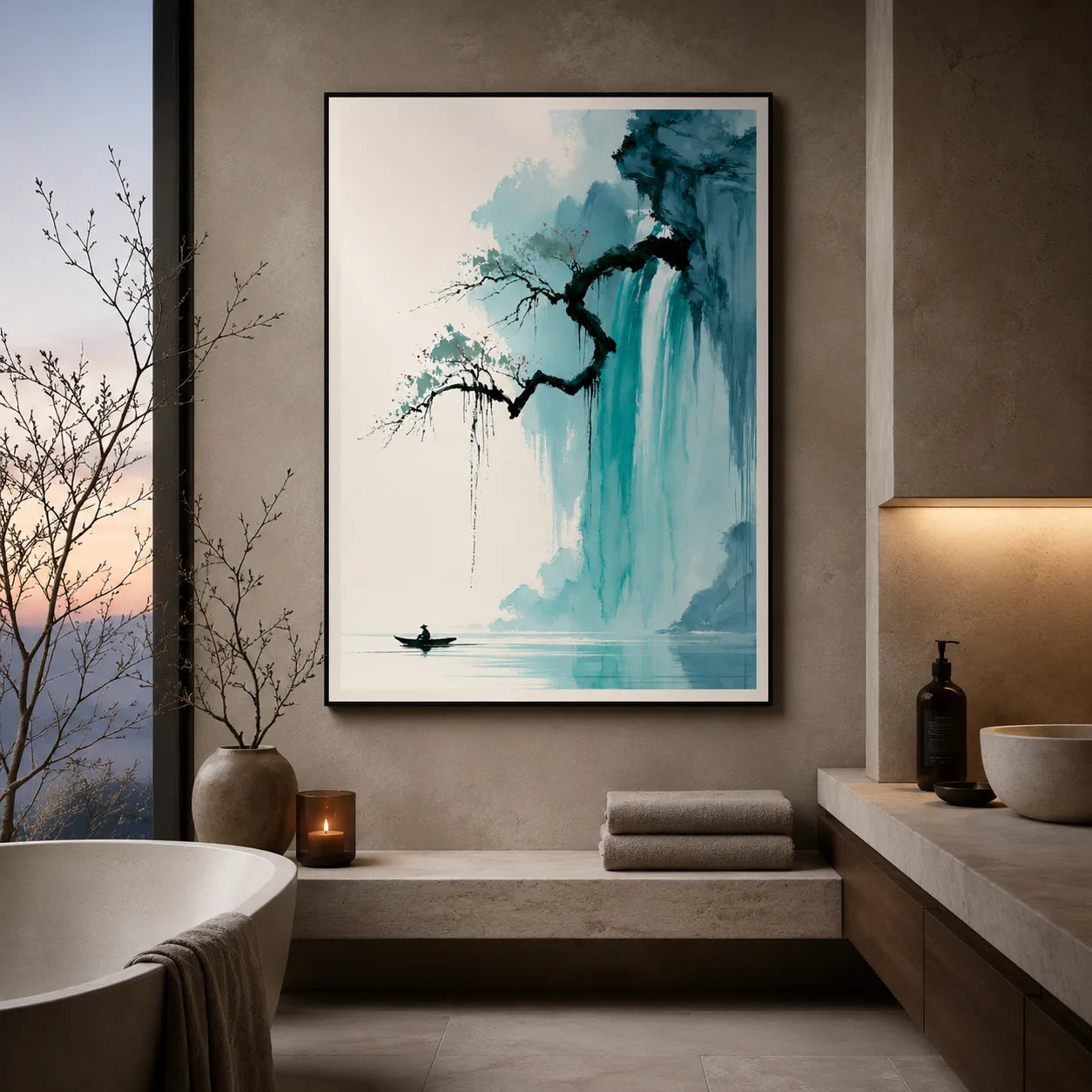Waterfall Fisherman Landscape Wall Art Decor - Wall Art Decor - lifestyle