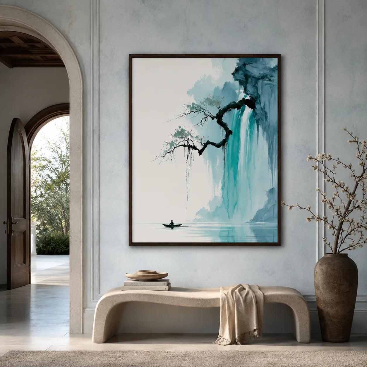Waterfall Fisherman Landscape Wall Art Decor - Wall Art Decor - styled
