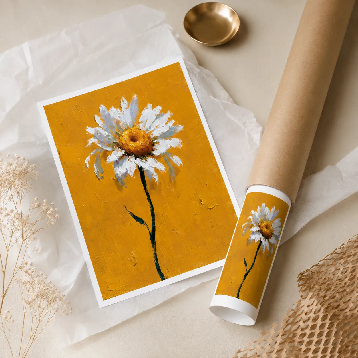 White Daisy Oil Painting Wall Art Decor - Wall Art Decor - back view
