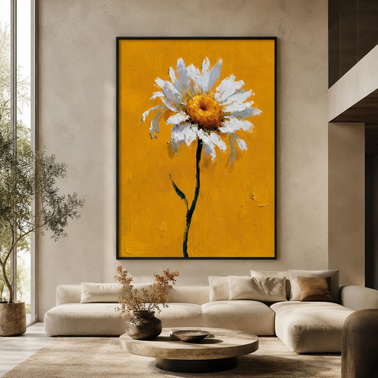 White Daisy Oil Painting Wall Art Decor - Wall Art Decor - close up