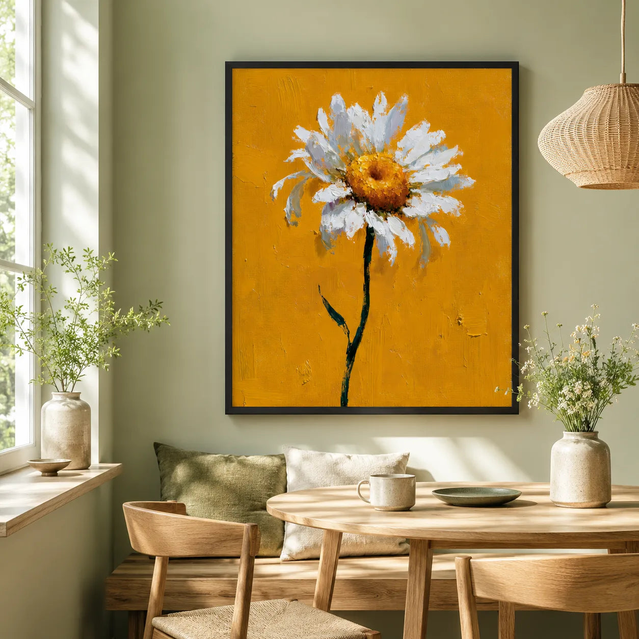 White Daisy Oil Painting Wall Art Decor - Wall Art Decor - detail