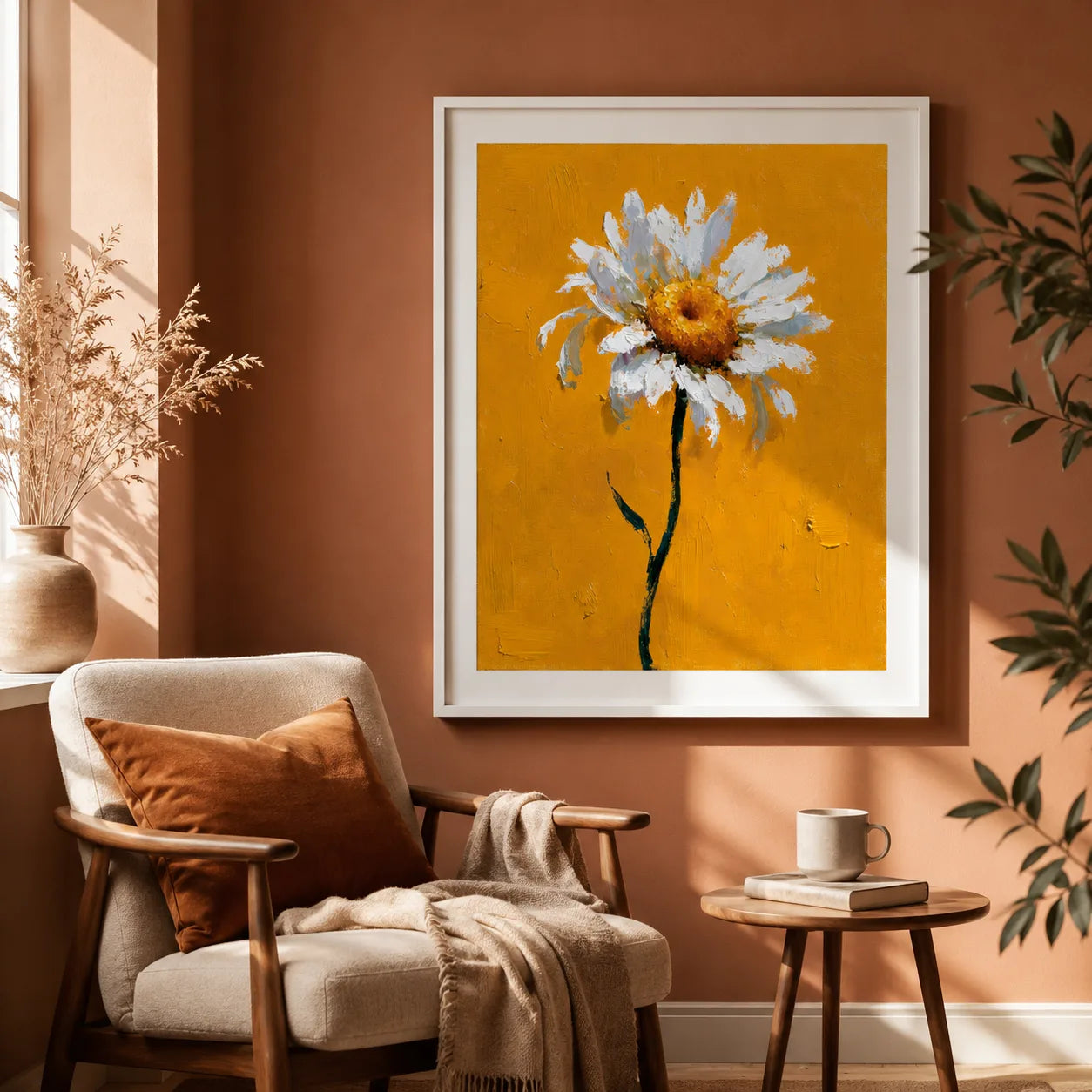 White Daisy Oil Painting Wall Art Decor - Wall Art Decor - in use