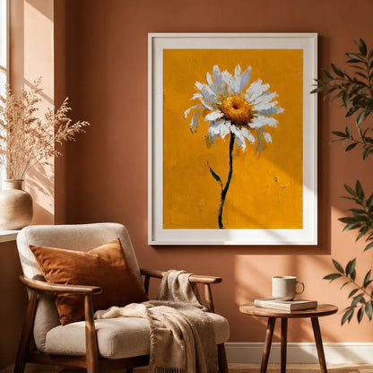 White Daisy Oil Painting Wall Art Decor - Wall Art Decor - in use