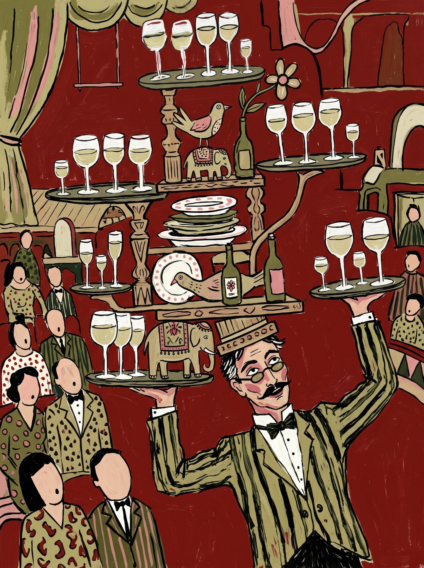 The Wine Waiter's Balancing Act Wall Art Decor
