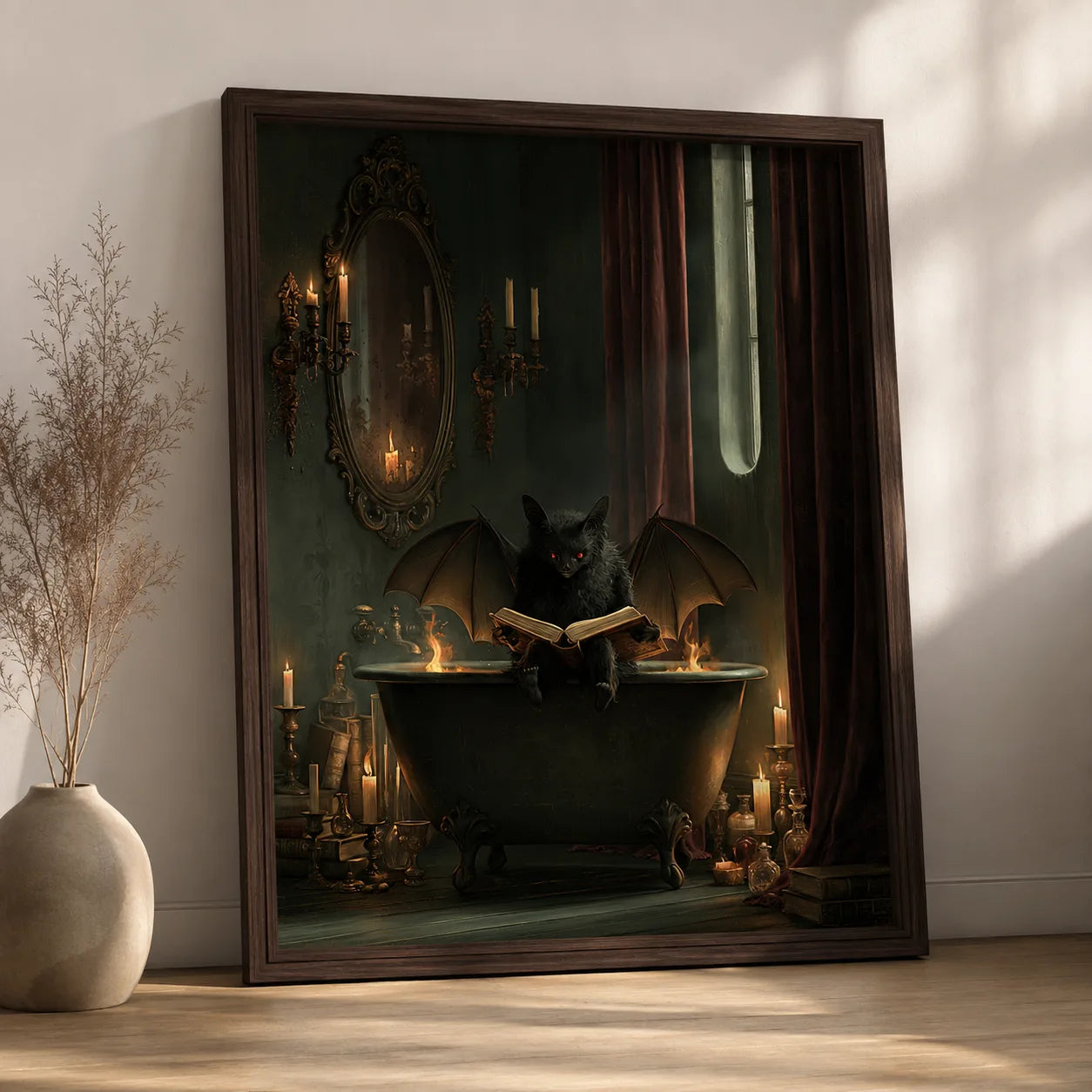 Winged Black Cat Spellbook Wall Art Decor - Wall Art Decor - side view