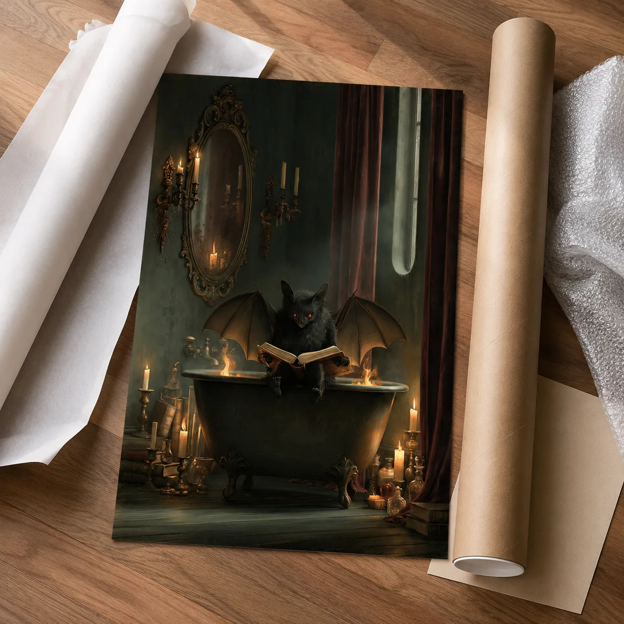 Winged Black Cat Spellbook Wall Art Decor - Wall Art Decor - styled