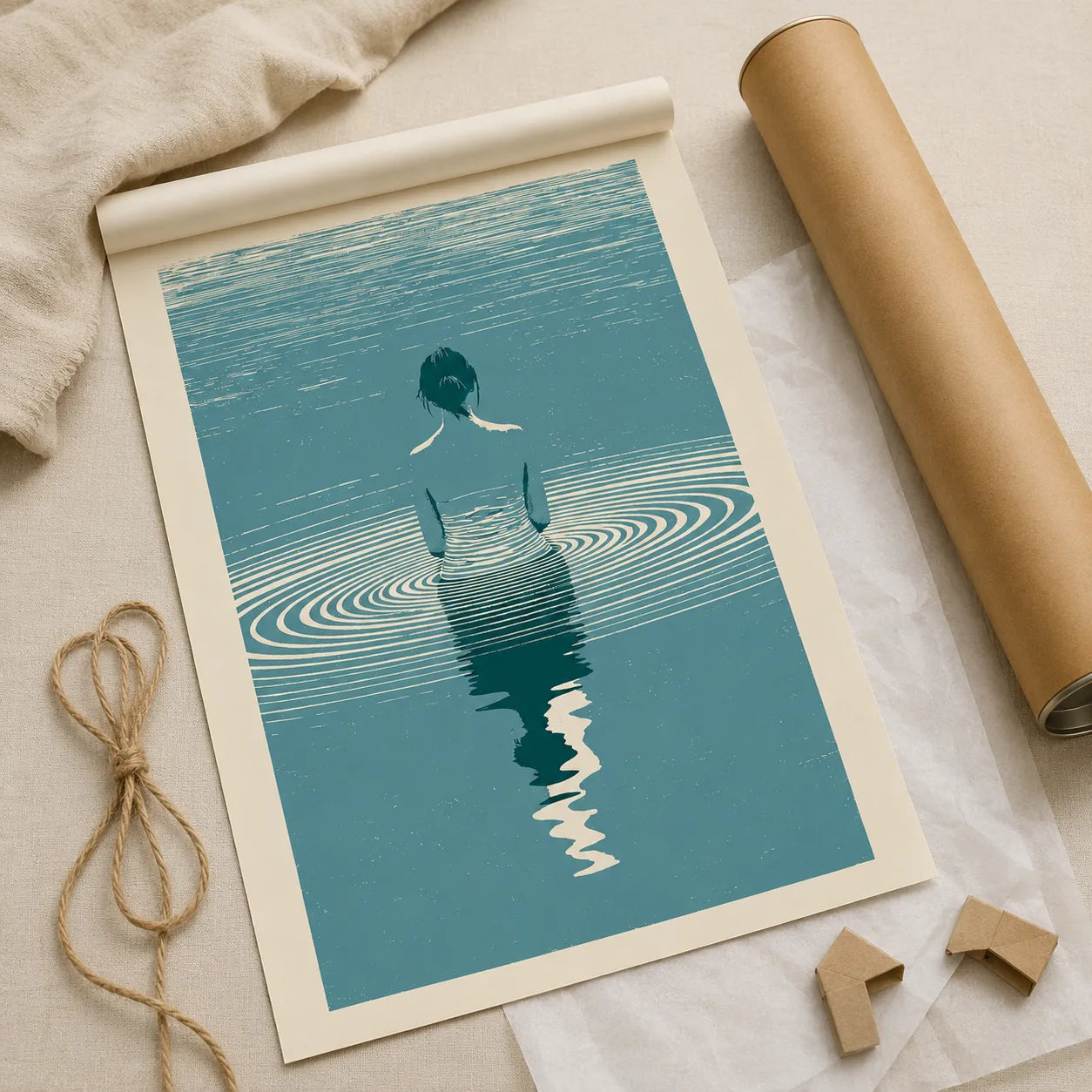 Woman in Water Reflection Wall Art Decor - Wall Art Decor - back view