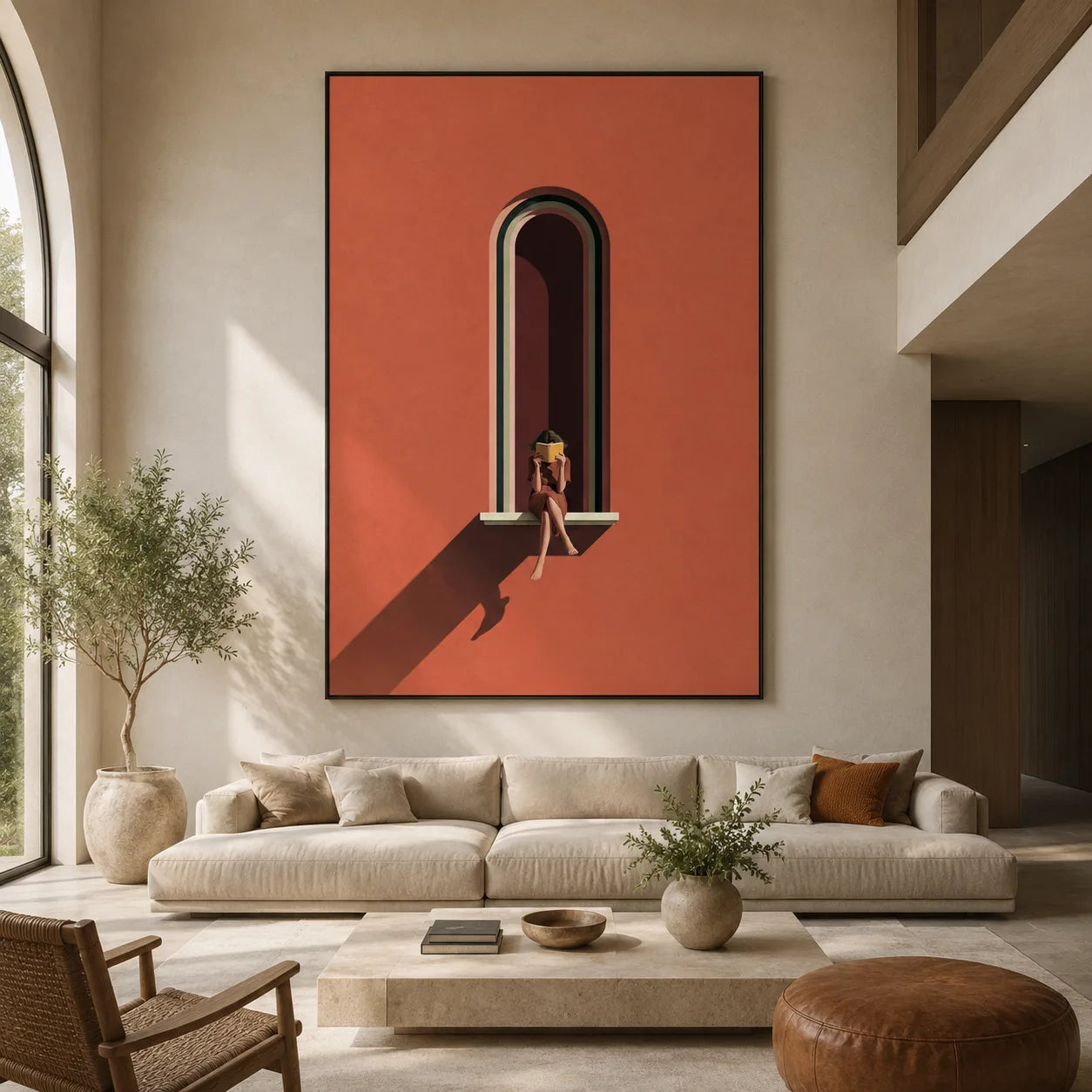 Woman Reading by Arched Window Wall Art Decor - Wall Art Decor - close up