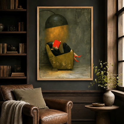Woman Reading Under Lamp Wall Art Decor - Wall Art Decor - detail
