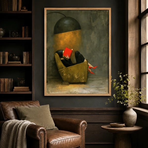 Woman Reading Under Lamp Wall Art Decor