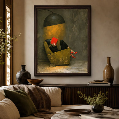 Woman Reading Under Lamp Wall Art Decor - Wall Art Decor - in use