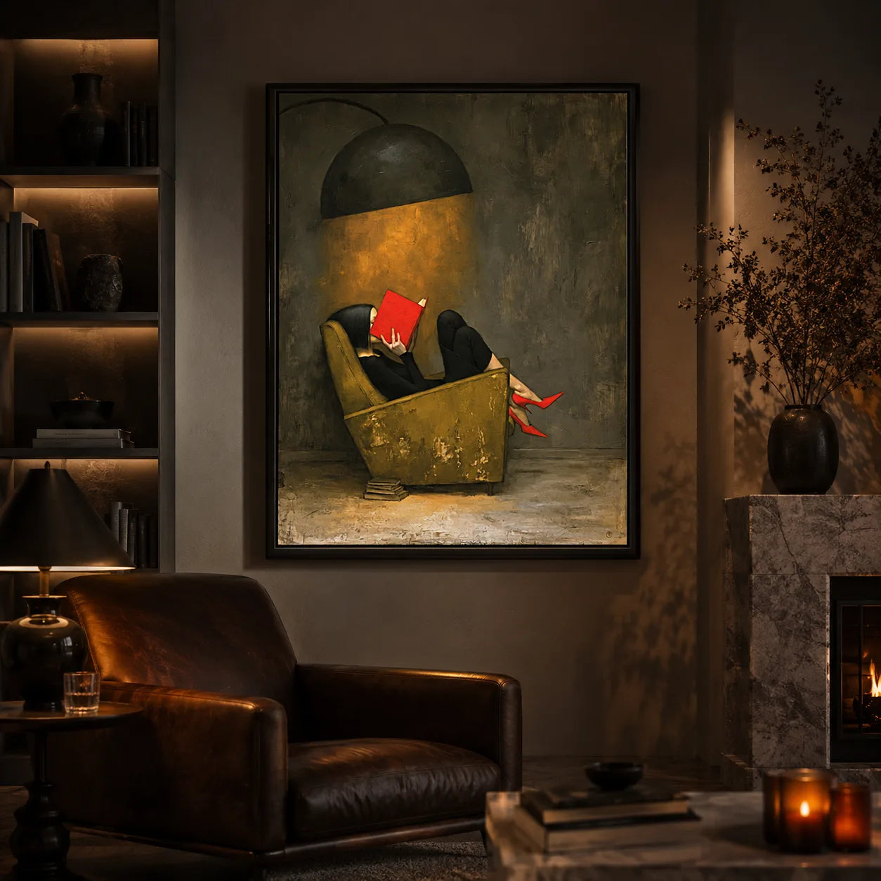 Woman Reading Under Lamp Wall Art Decor - Wall Art Decor - lifestyle
