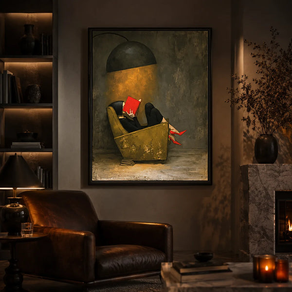 Woman Reading Under Lamp Wall Art Decor