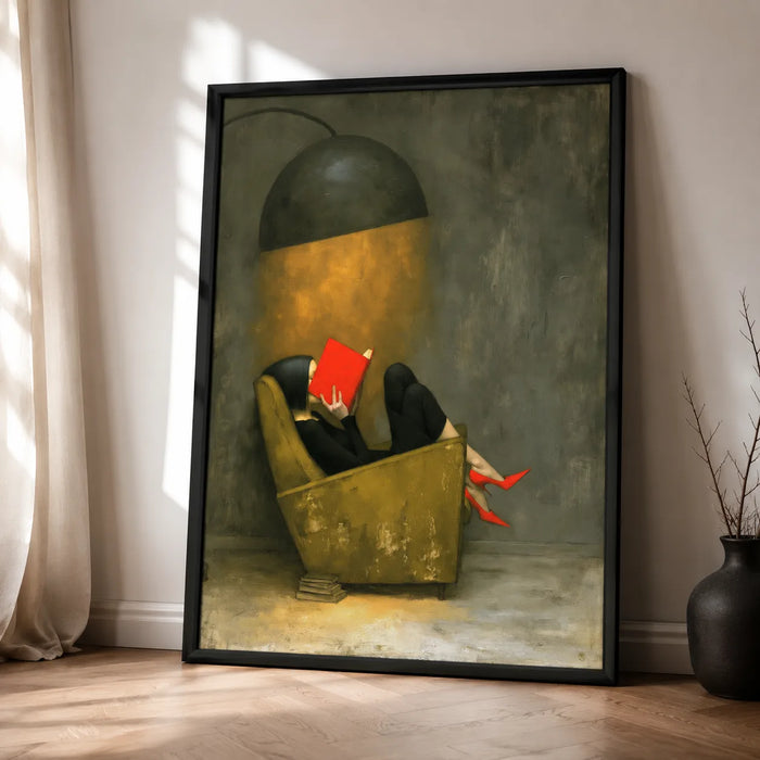 Woman Reading Under Lamp Wall Art Decor