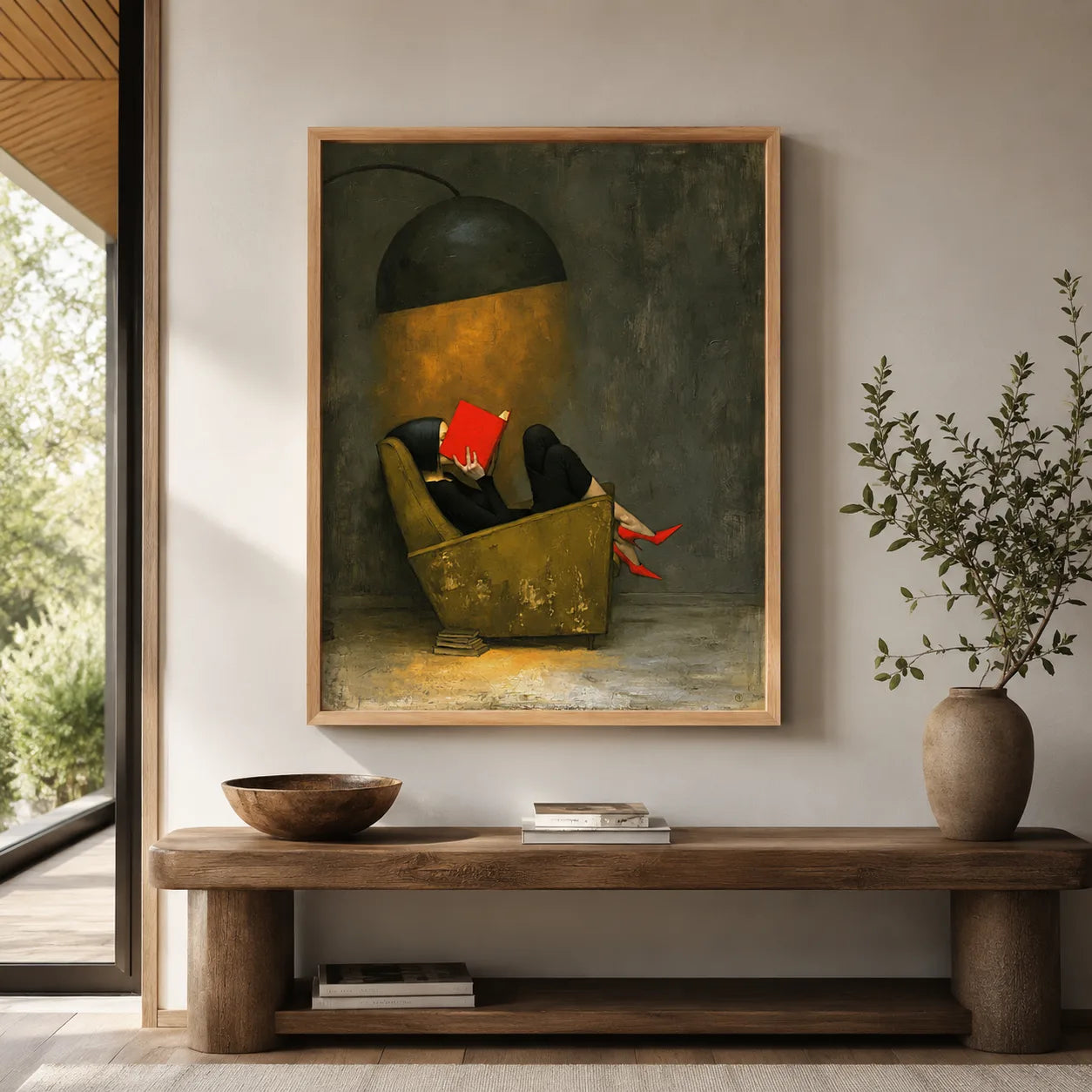 Woman Reading Under Lamp Wall Art Decor - Wall Art Decor - styled
