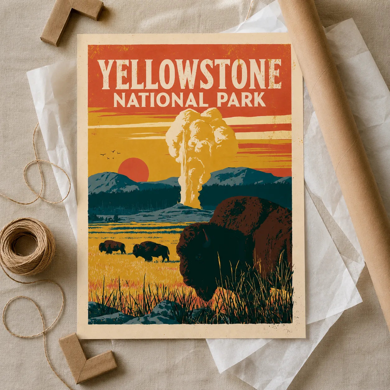 Yellowstone National Park Bison Wall Art Decor - Wall Art Decor - back view