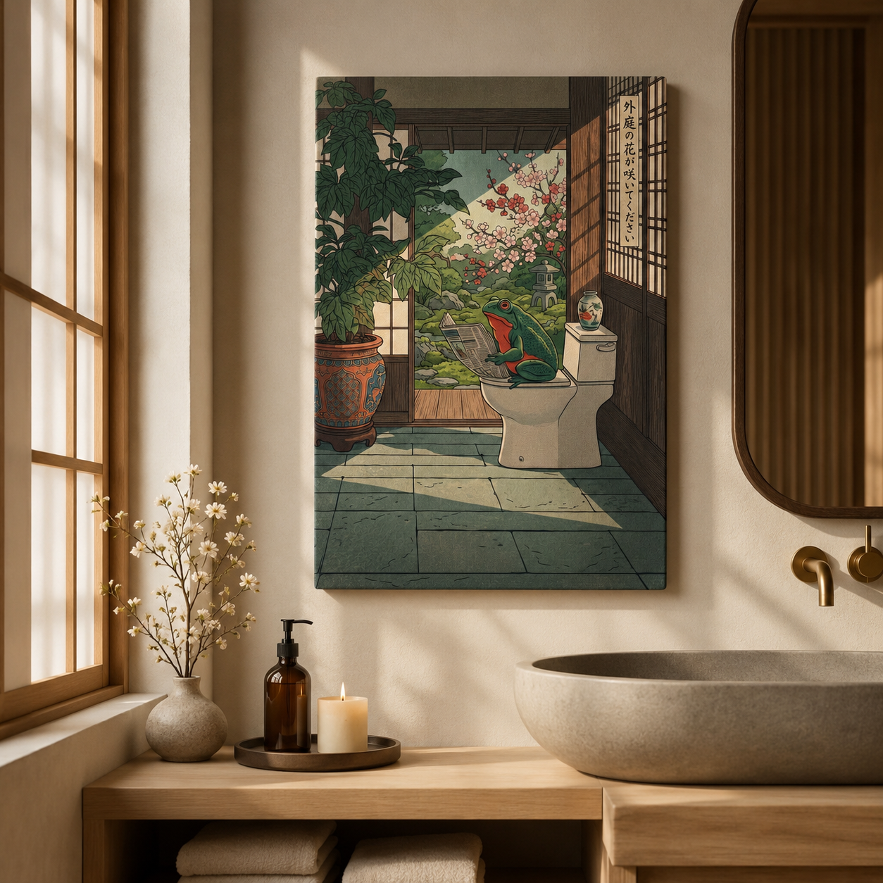 Zen Frog Reading on Toilet Japanese Woodblock Wall Art Decor – preview 10