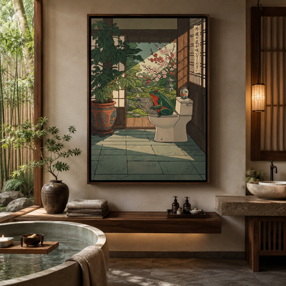 Zen Frog Reading on Toilet Japanese Woodblock Wall Art Decor – preview 8